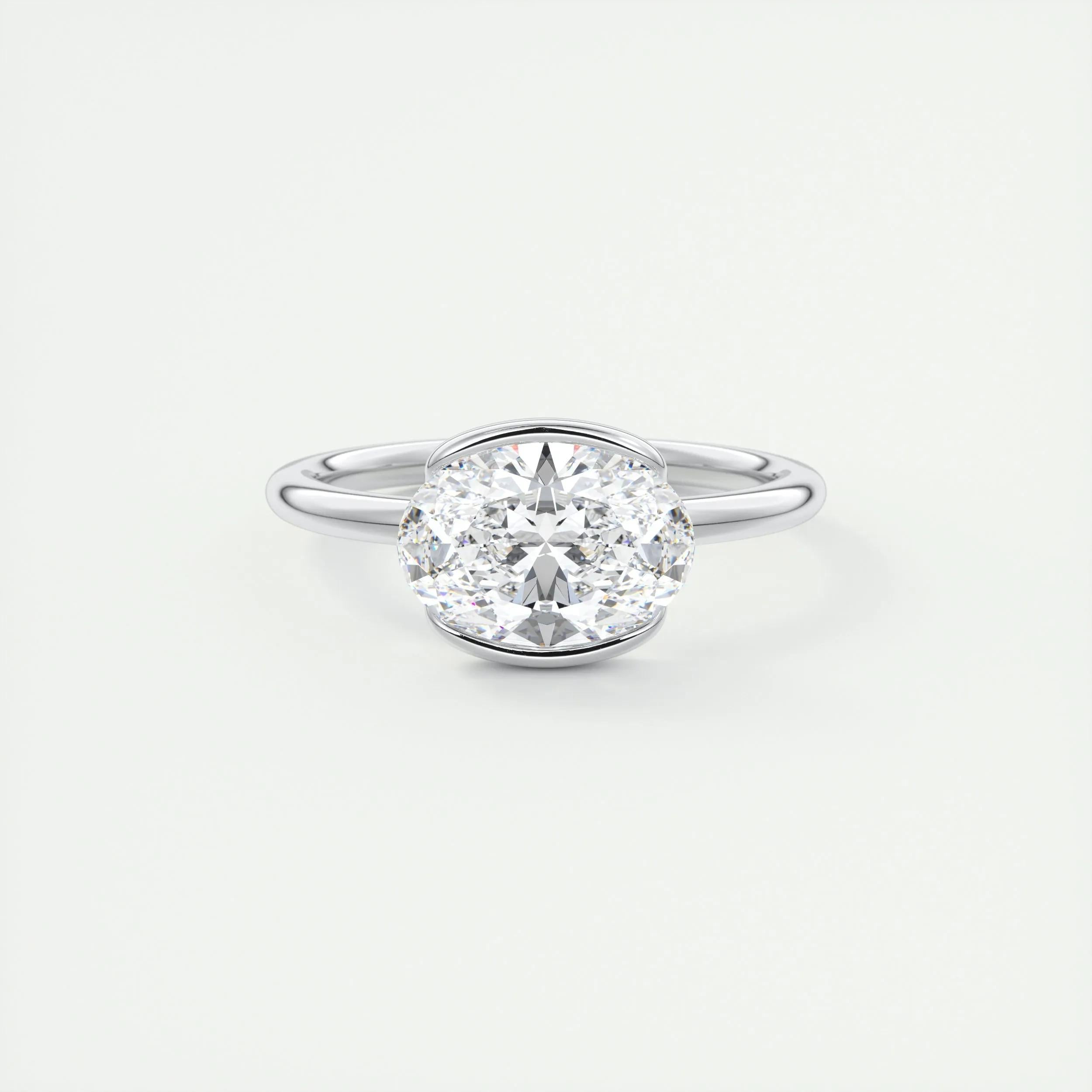 2.0 Ct Oval East West Half Bezel Solitaire Moissanite Diamond Engagement Ring