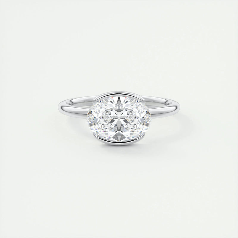 2.0 Ct Oval East West Half Bezel Solitaire Moissanite Diamond Engagement Ring