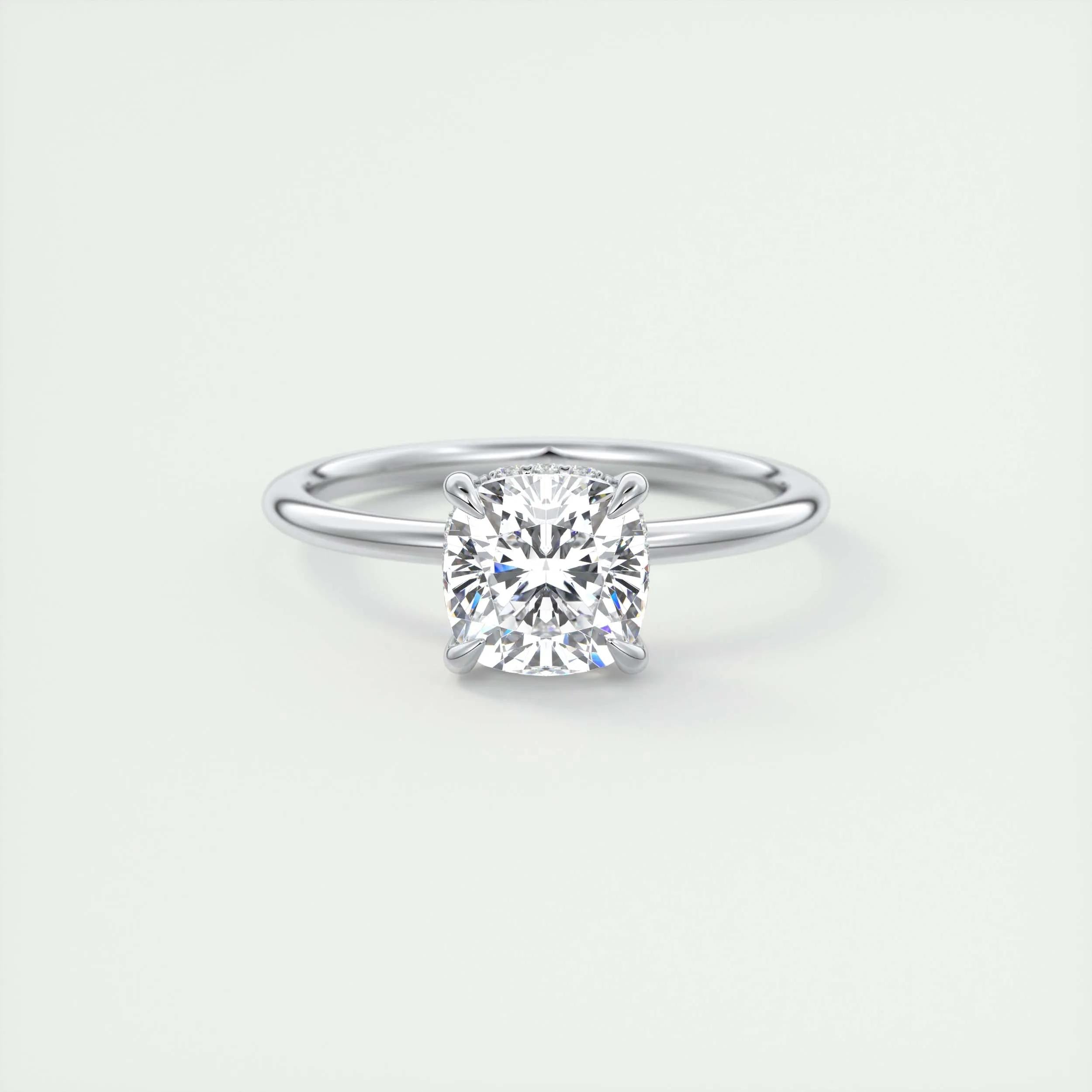 2.0 Ct Cushion Solitaire With Hidden Halo Moissanite Diamond Engagement Ring
