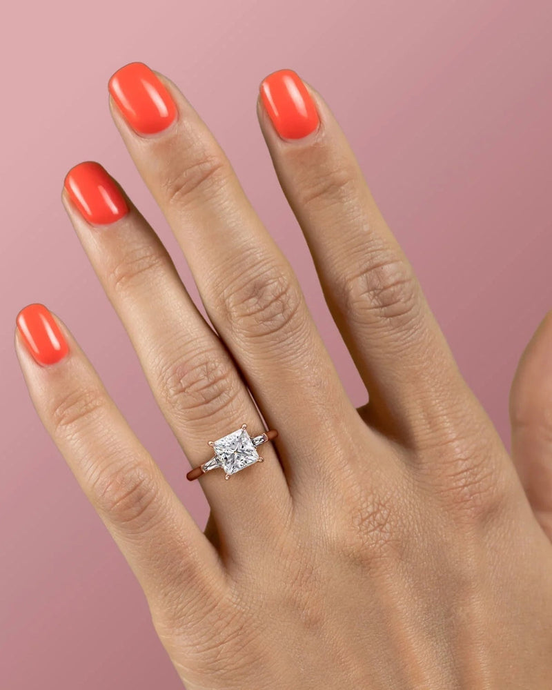 2.0 -4.0 CT Shape Princess Three Stone Style Engagement Ring