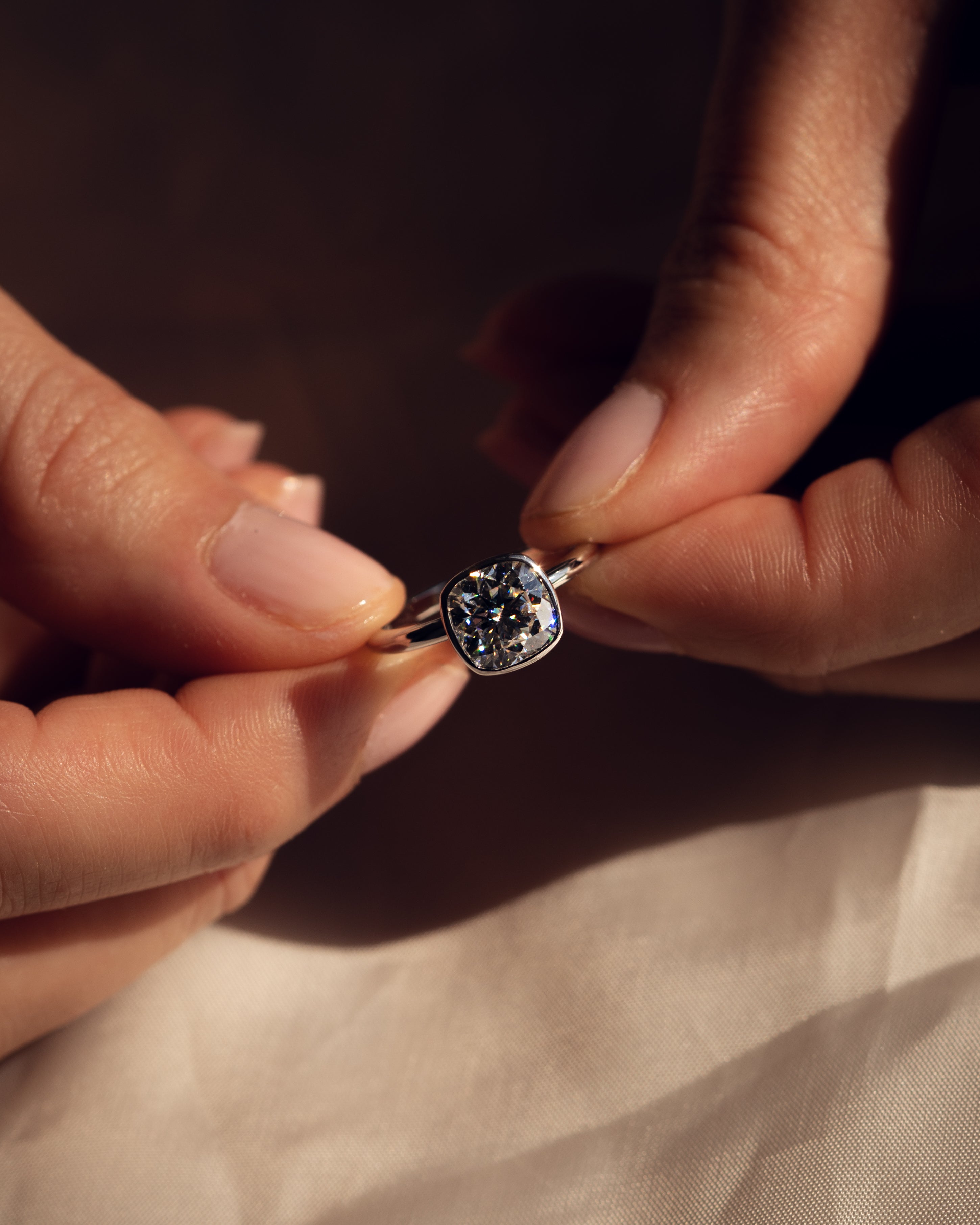 1.15 - 3.15 CT Cushion  CVD Diamond Bezel Hidden Halo Engagement Ring