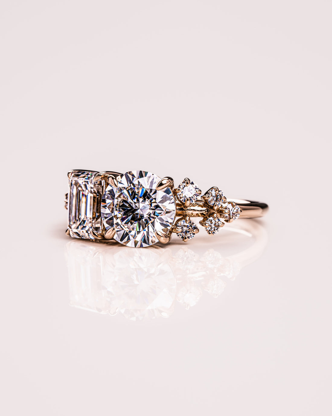 2.80 CT Emerald & Round G/VS2 CVD Diamond Two Stone Engagement Ring