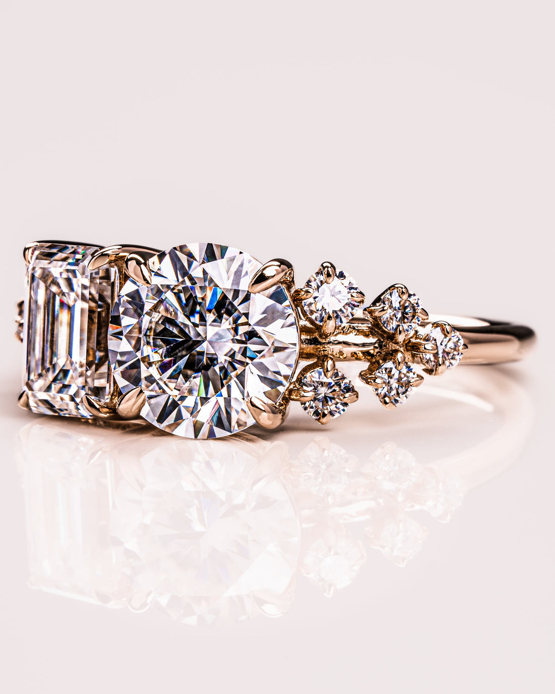 2.80 CT Emerald & Round G/VS2 CVD Diamond Two Stone Engagement Ring