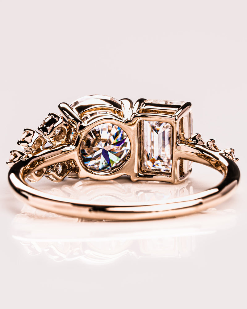 2.80 CT Emerald & Round G/VS2 CVD Diamond Two Stone Engagement Ring