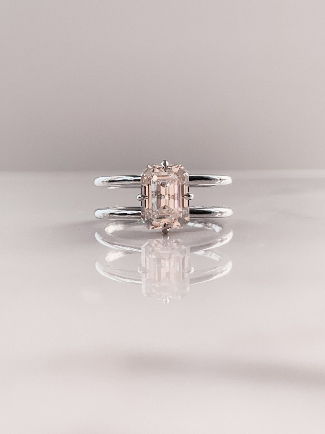 2.50 CT Emerald Moissanite Solitaire Double Band Engagement Ring