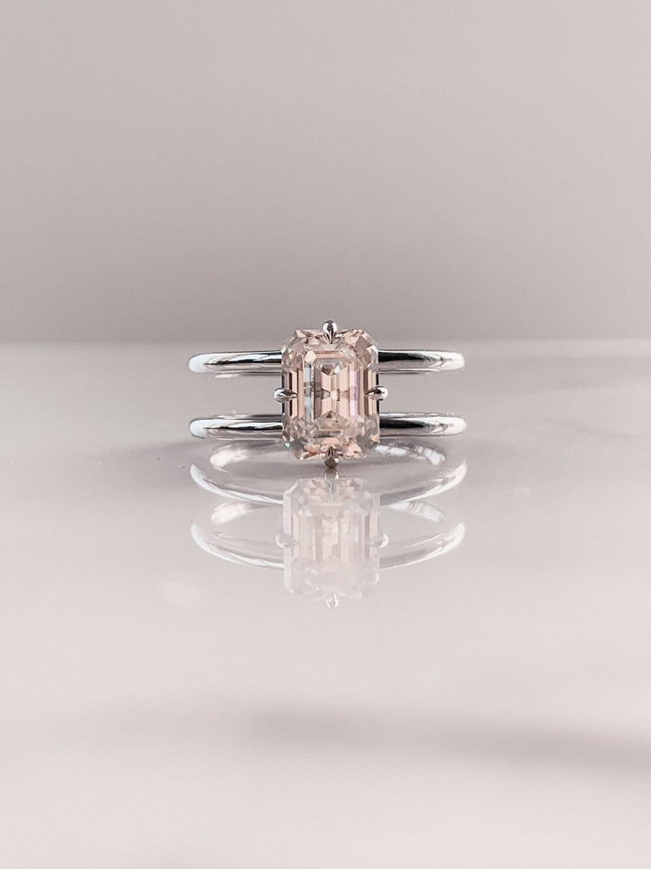 2.50 CT Emerald Moissanite Solitaire Double Band Engagement Ring