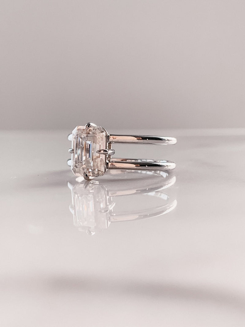 2.50 CT Emerald Moissanite Solitaire Double Band Engagement Ring