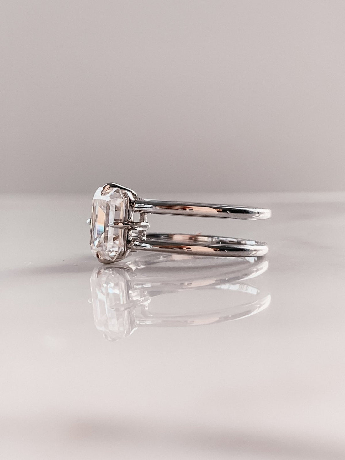 2.50 CT Emerald Moissanite Solitaire Double Band Engagement Ring