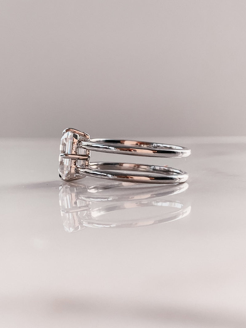 2.50 CT Emerald Moissanite Solitaire Double Band Engagement Ring