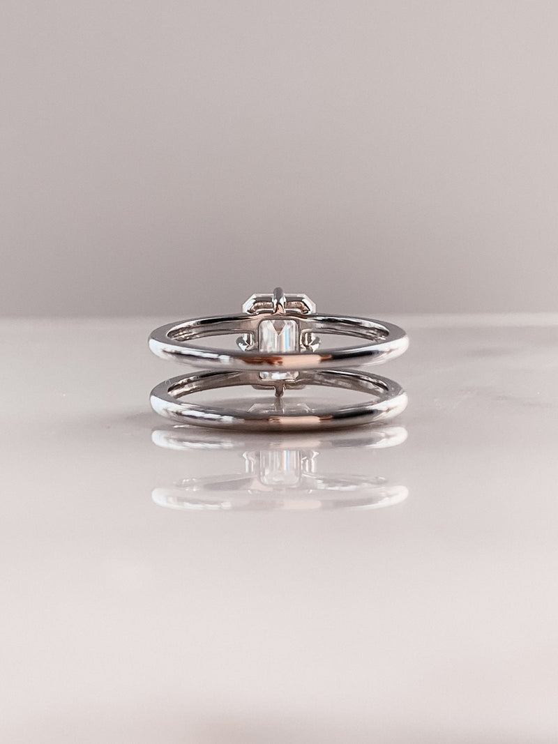 2.50 CT Emerald Moissanite Solitaire Double Band Engagement Ring