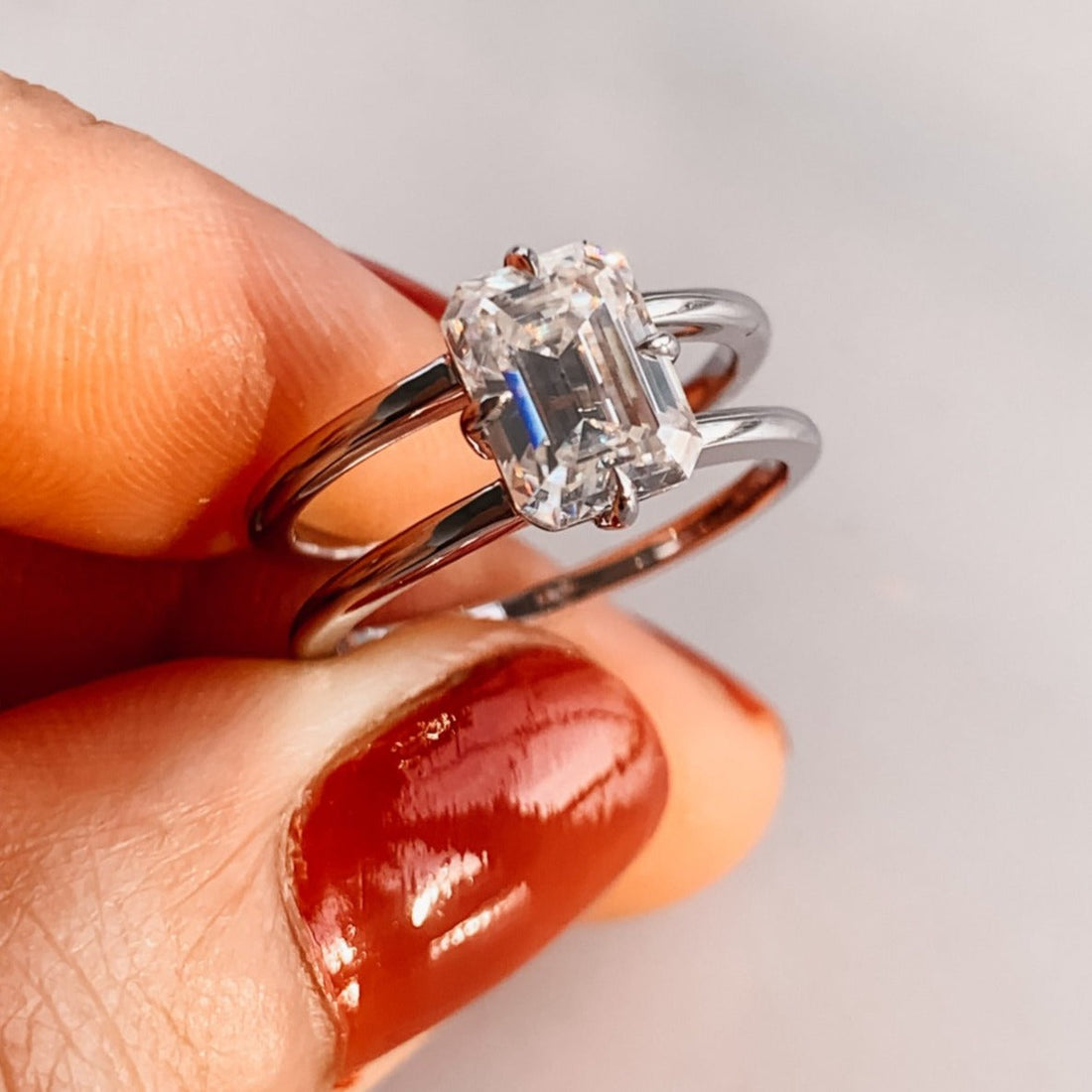2.50 CT Emerald Moissanite Solitaire Double Band Engagement Ring