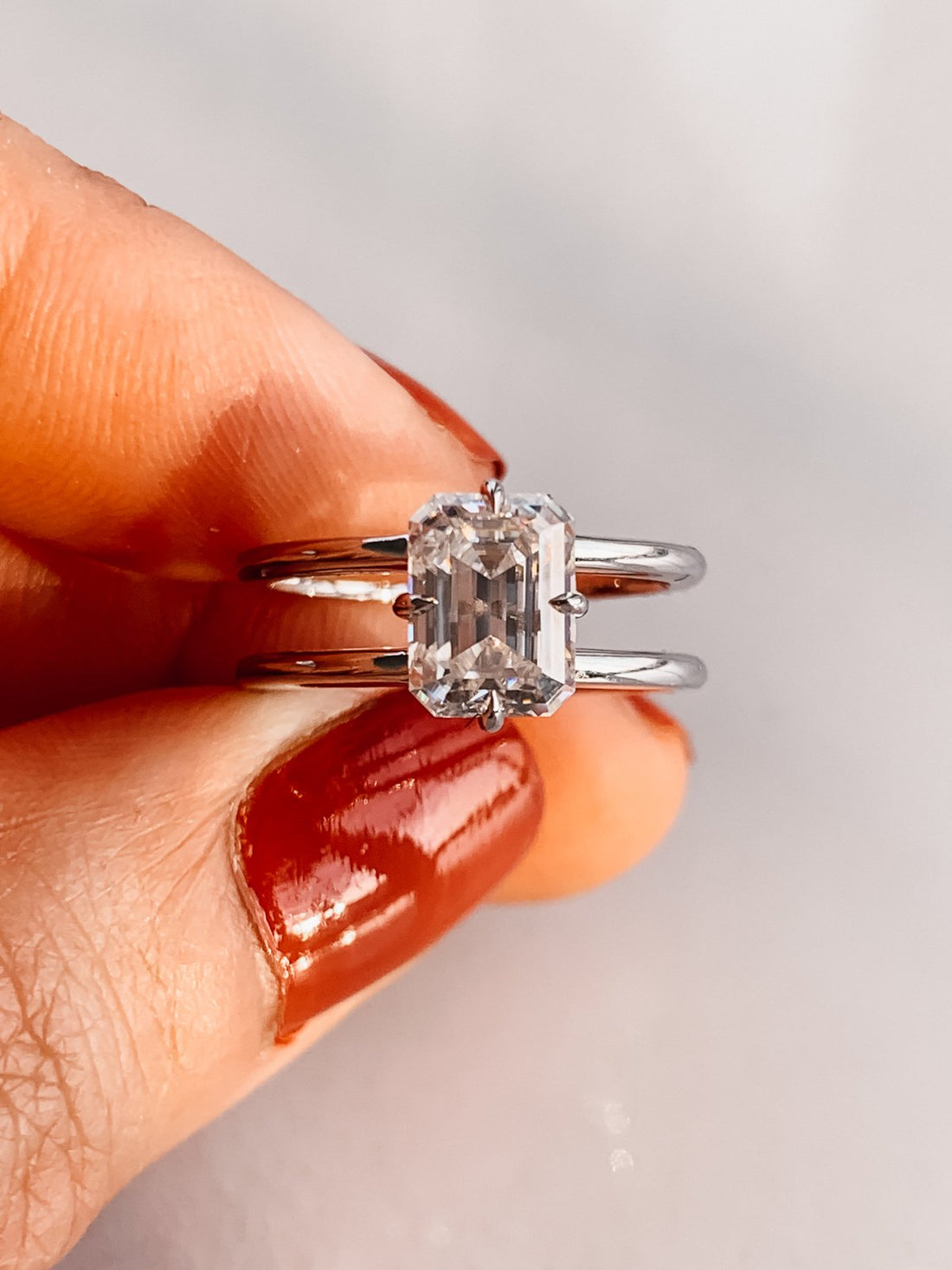 2.50 CT Emerald Moissanite Solitaire Double Band Engagement Ring