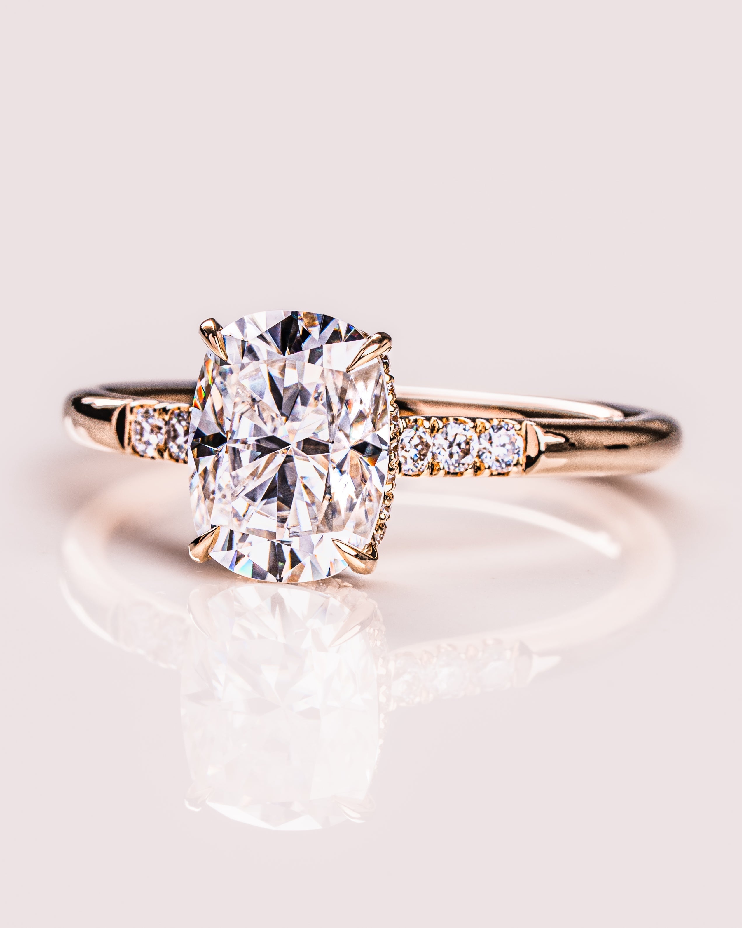 1.49-3.49 CT Cushion CVD Diamond Hidden Halo Engagement Ring