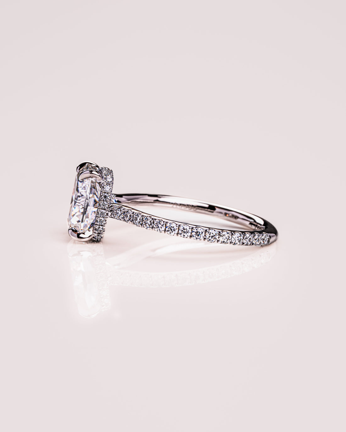 0.96-3.0 CT Cushion  CVD Diamond Hidden Halo Pave Setting Engagement Ring