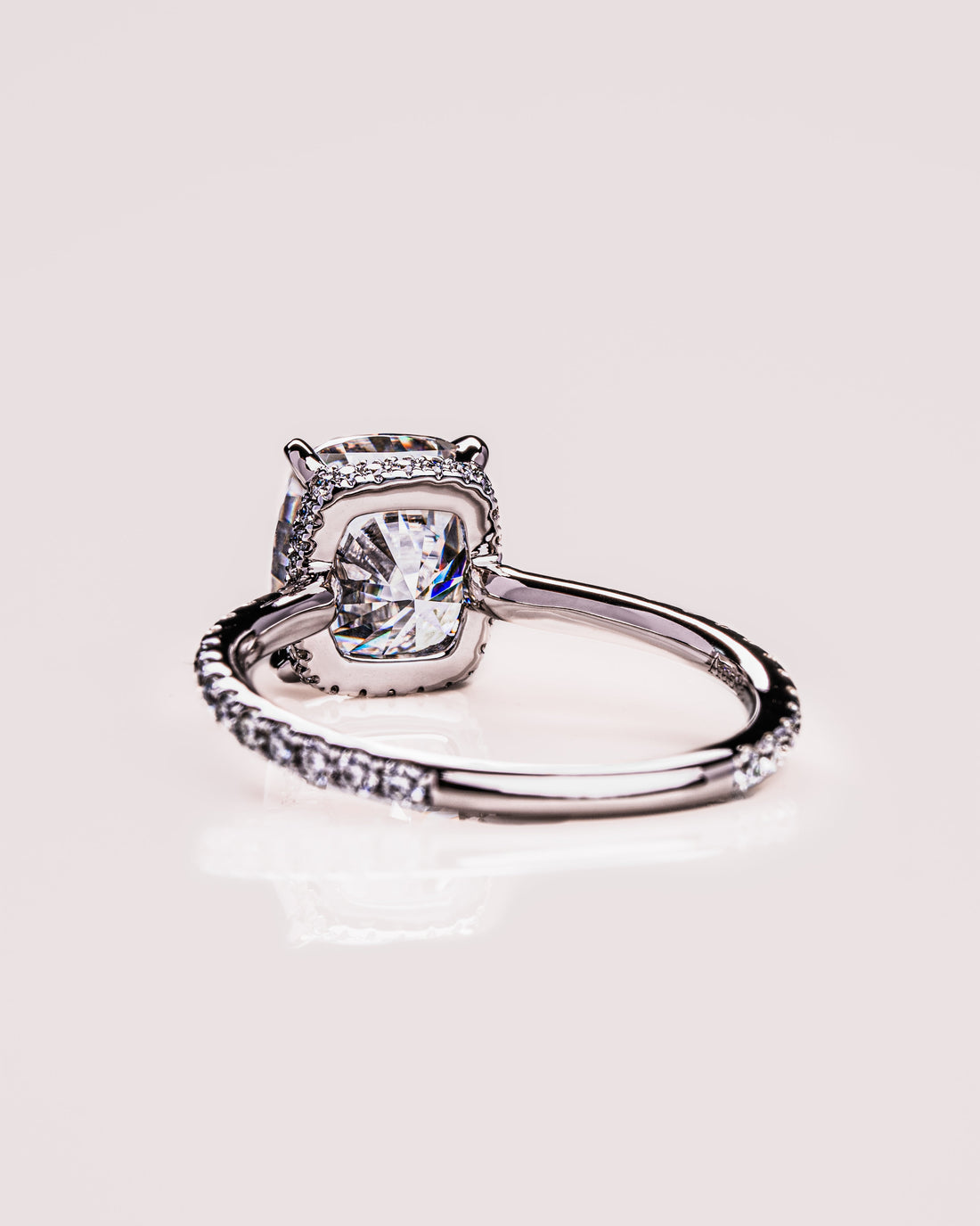0.96-3.0 CT Cushion  CVD Diamond Hidden Halo Pave Setting Engagement Ring