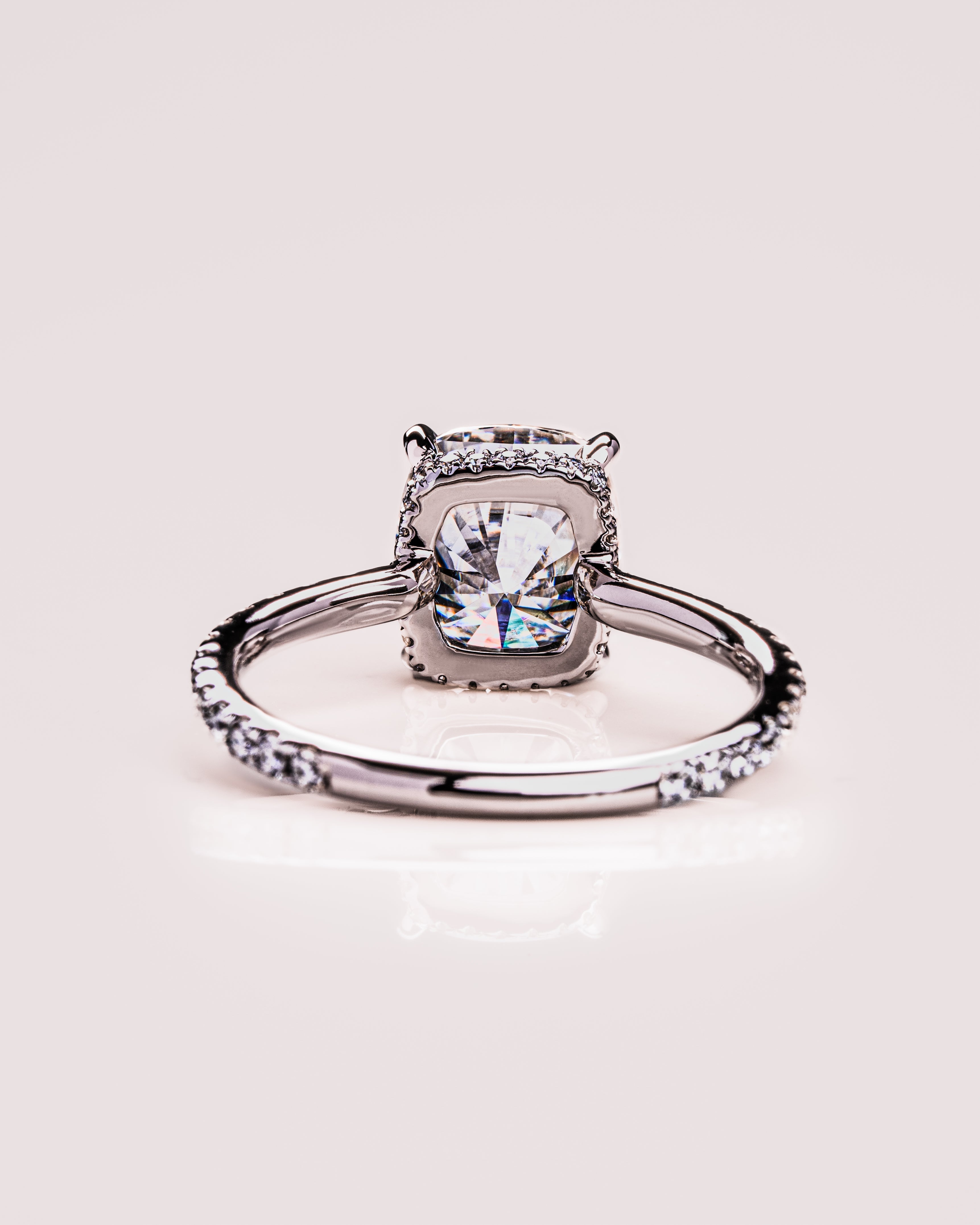 0.96-3.0 CT Cushion  CVD Diamond Hidden Halo Pave Setting Engagement Ring