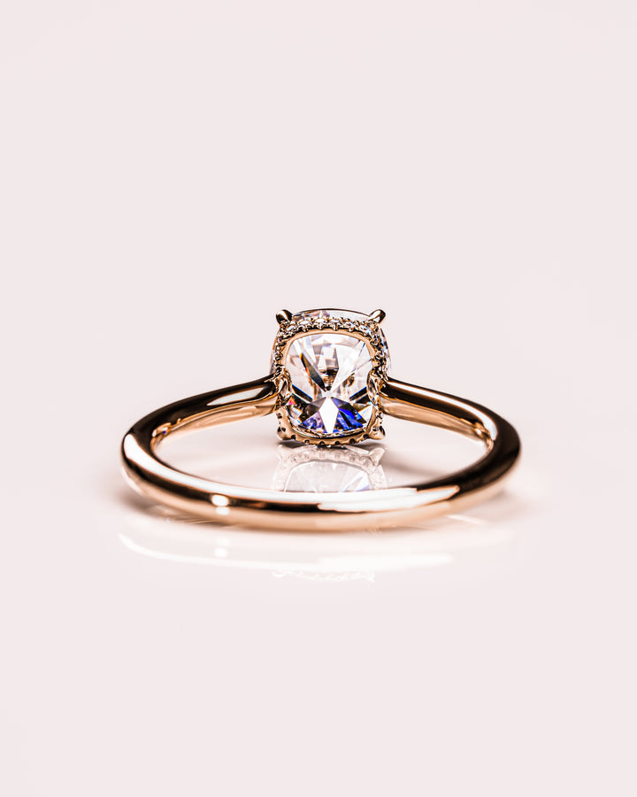 0.96-3.0 CT Cushion CVD Diamond Hidden Halo Engagement Ring