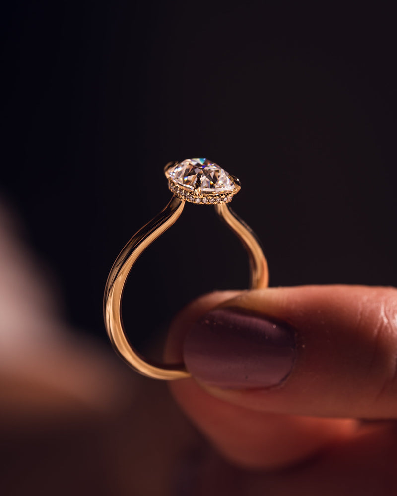 0.96-3.0 CT Cushion CVD Diamond Hidden Halo Engagement Ring