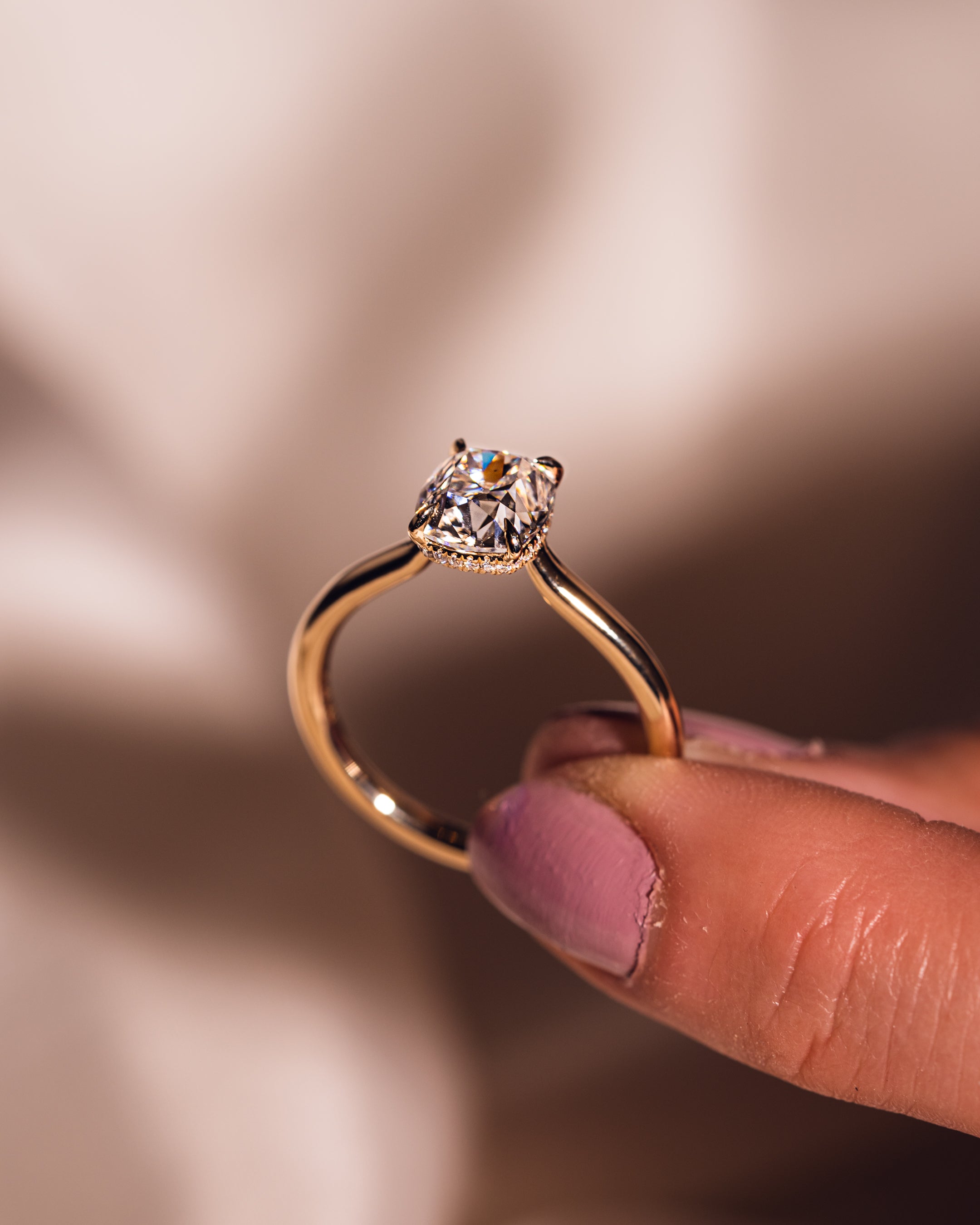 0.96-3.0 CT Cushion CVD Diamond Hidden Halo Engagement Ring