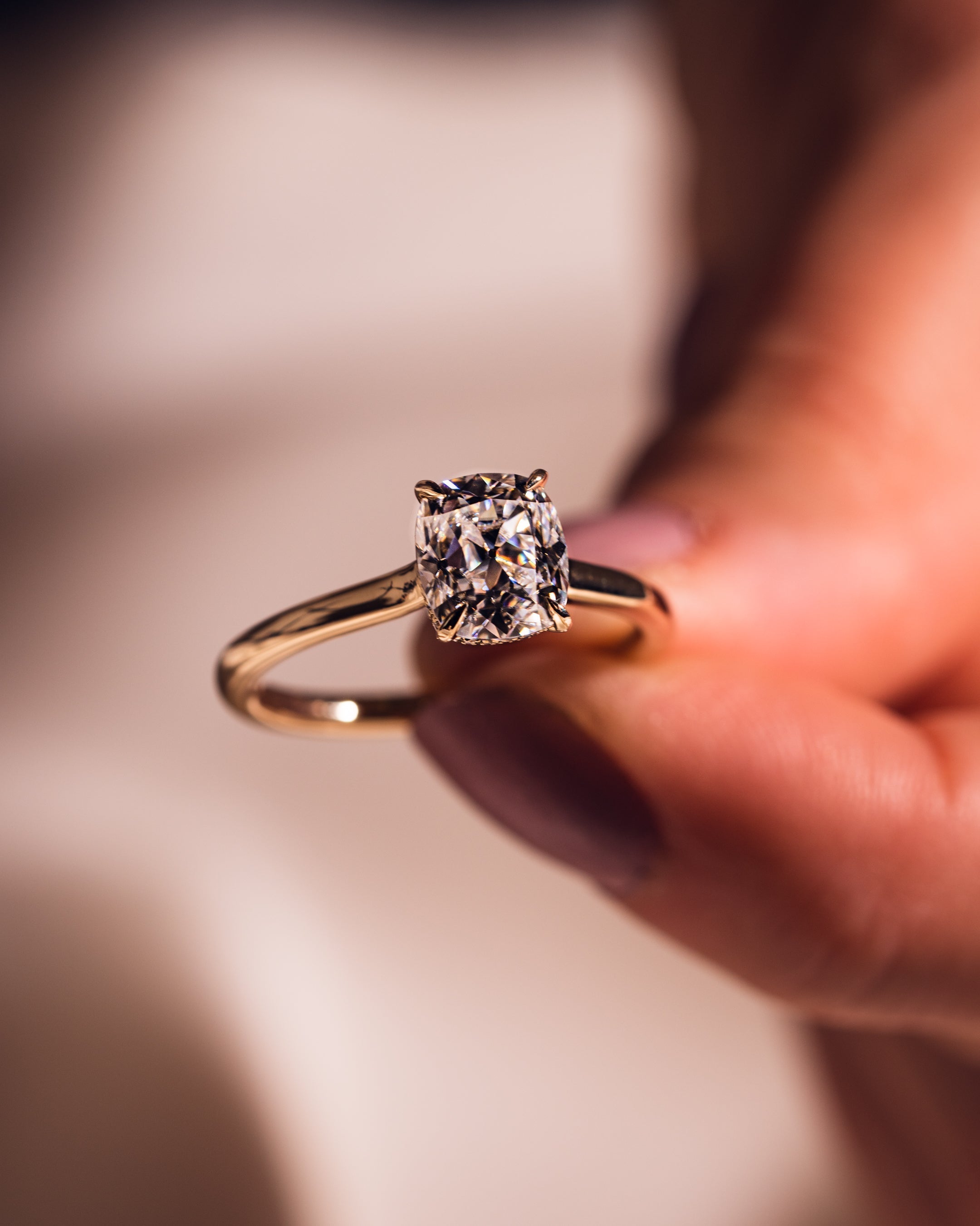 0.96-3.0 CT Cushion CVD Diamond Hidden Halo Engagement Ring