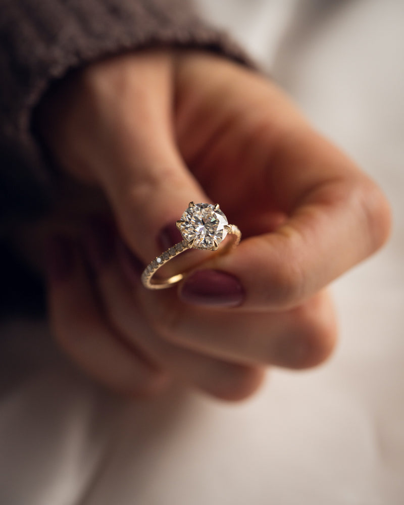 1.0 CT-3.75 CT Round CVD Diamond Hidden Halo Pave Setting Engagement Ring