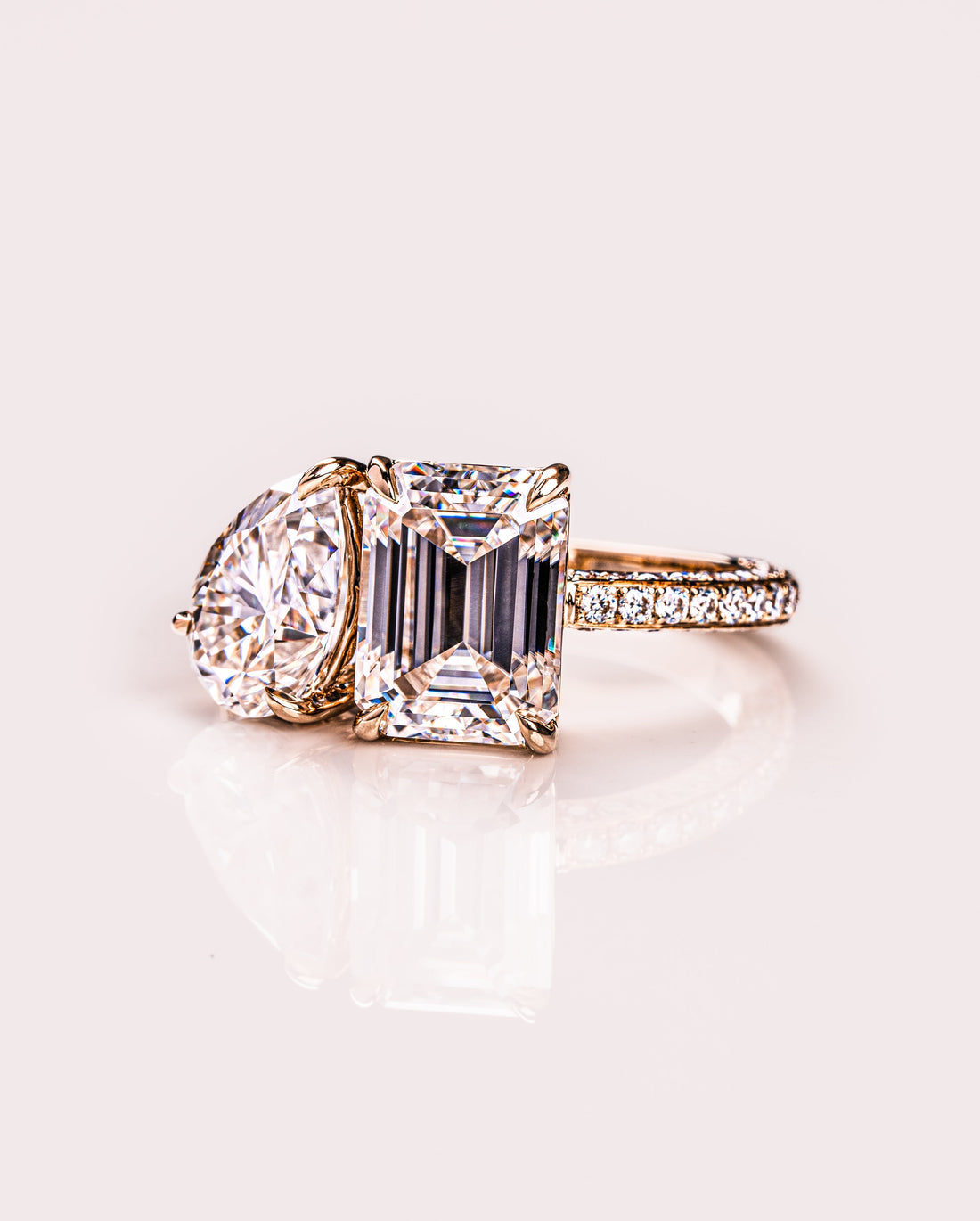 2.25 CT Emerald & Pear E/VS2 CVD Diamond Two Stone Engagement Ring