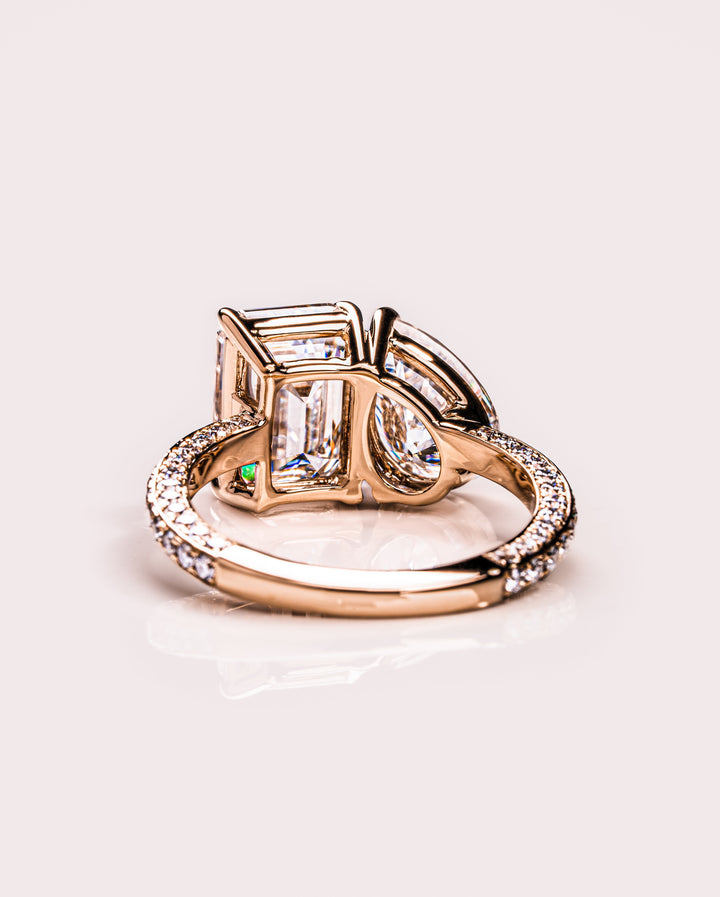 2.25 CT Emerald & Pear E/VS2 CVD Diamond Two Stone Engagement Ring