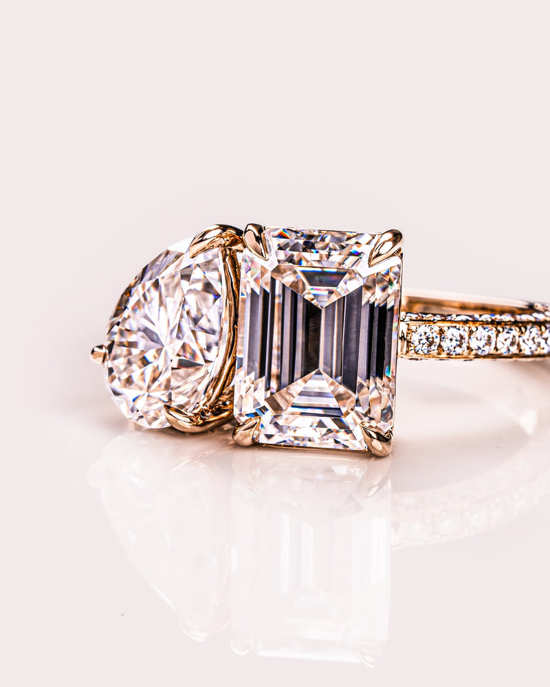 2.25 CT Emerald & Pear E/VS2 CVD Diamond Two Stone Engagement Ring