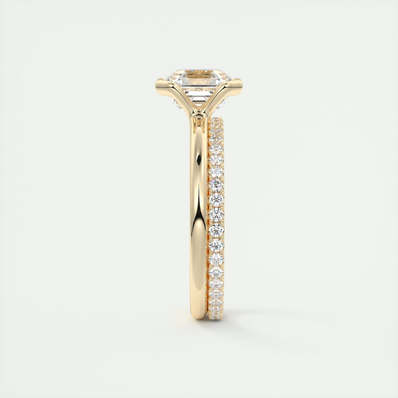 2CT Asscher Moissanite Half Bezel Solitaire Engagement Ring