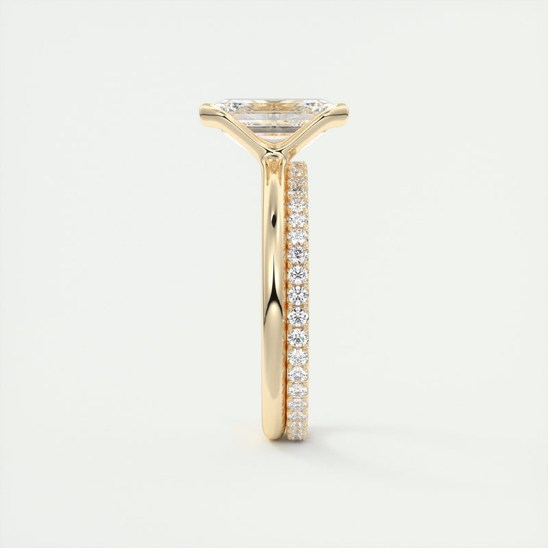 2CT Emerald Cut Moissanite Half Bezel Solitaire Engagement Ring