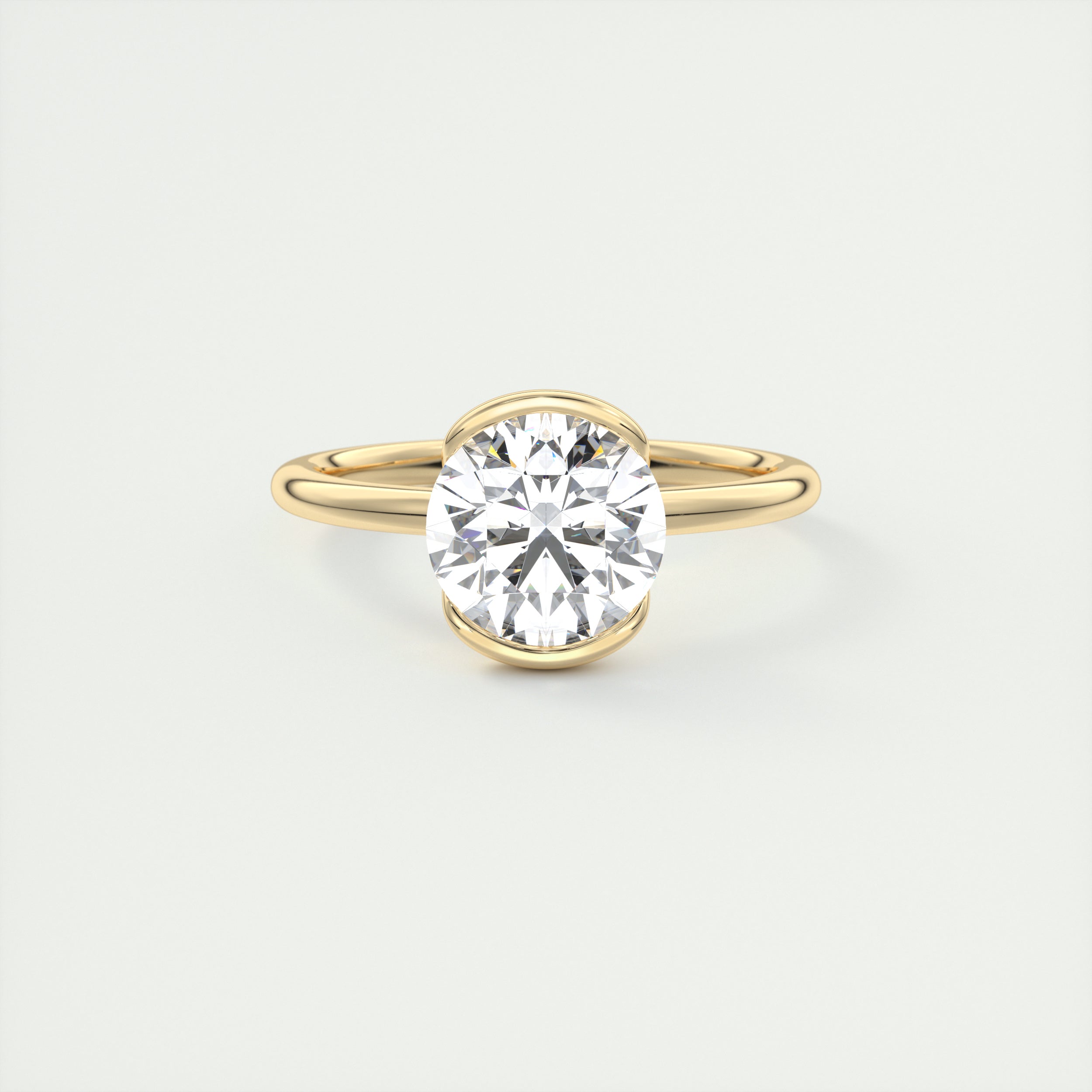 2CT Round Cut Moissanite Half Bezel Solitaire Engagement Ring