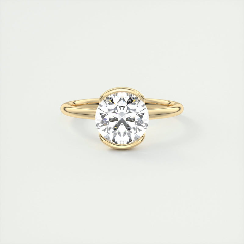 2CT Round Cut Moissanite Half Bezel Solitaire Engagement Ring