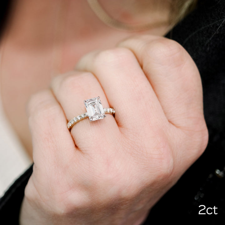 2.0CT Emerald Moissanite Pave Setting Engagement Ring
