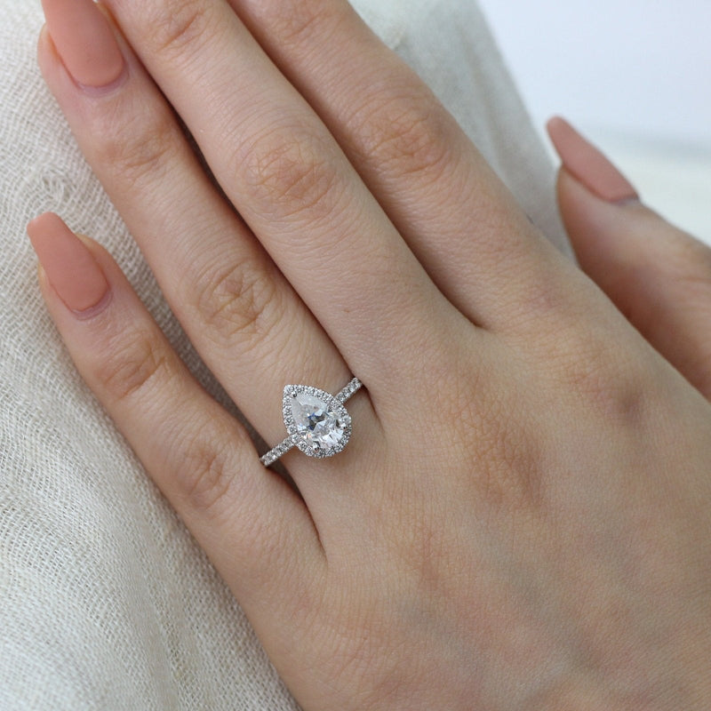1.50CT Pear Cut Moissanite Halo Engagement Ring