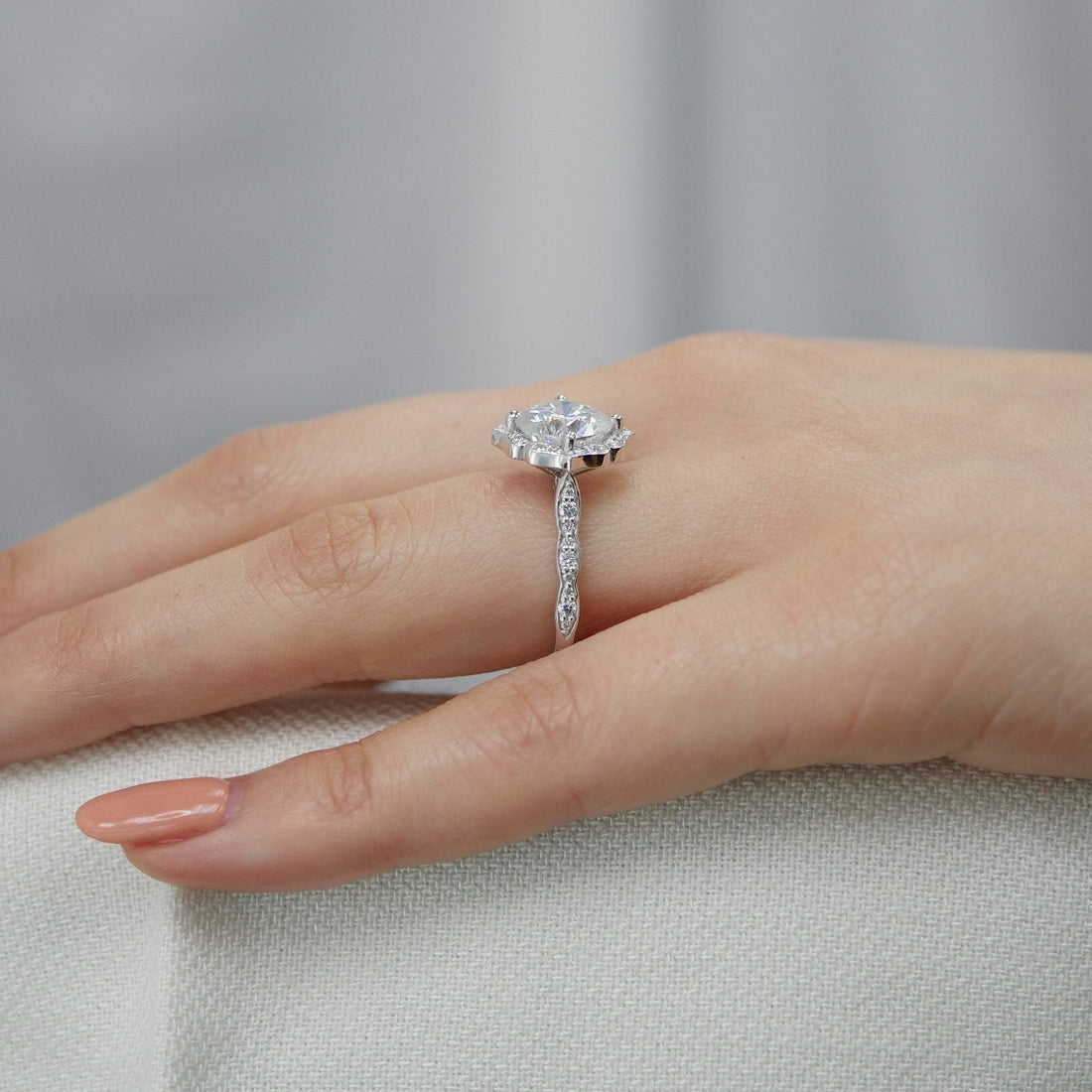 2.30CT Cushion Moissanite Vintage Halo Engagement Ring