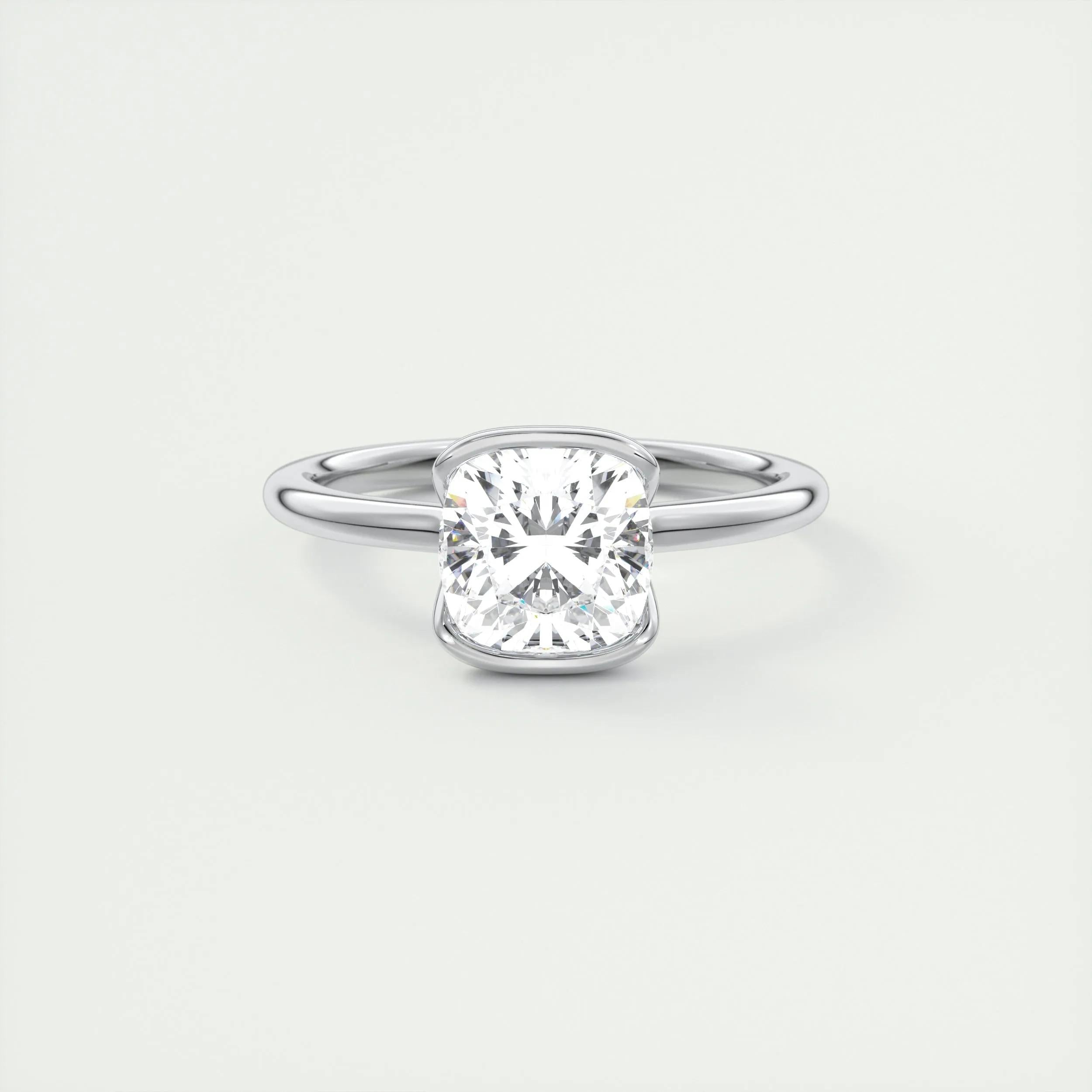 2.0 Ct Cushion East West Half Bezel Solitaire Moissanite Engagement Ring