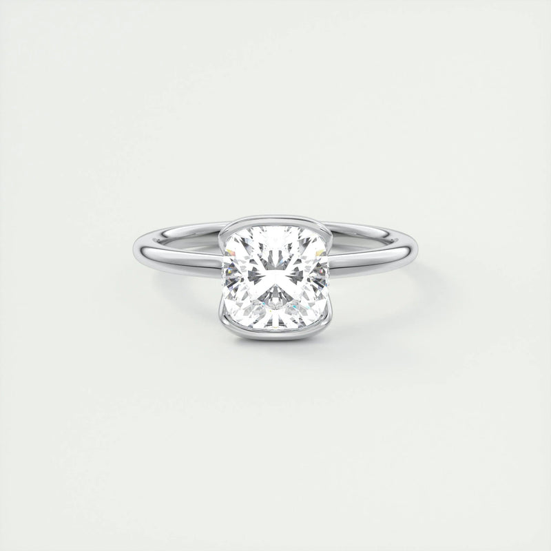 2.0 Ct Cushion East West Half Bezel Solitaire Moissanite Engagement Ring