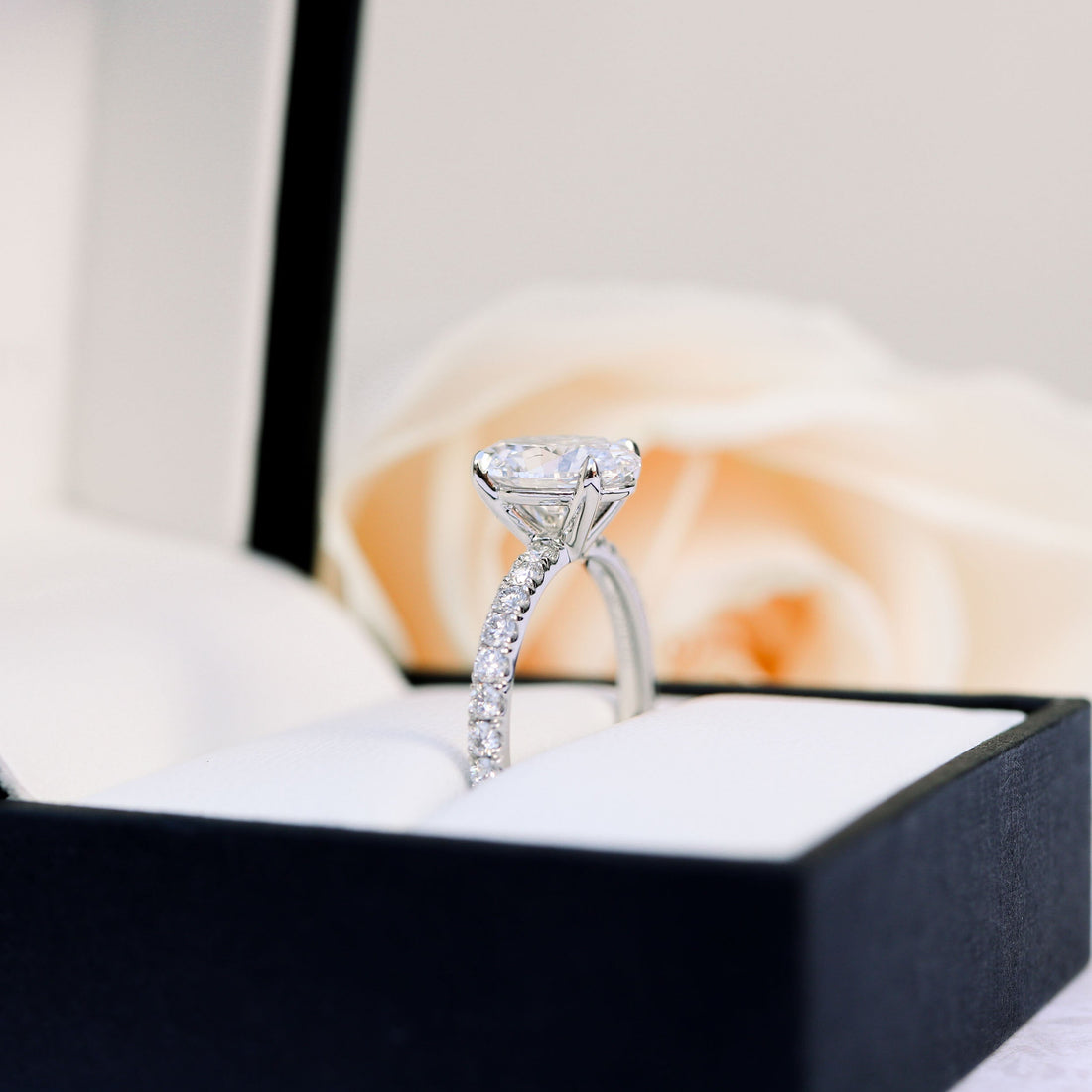 2.25CT Oval Moissanite Solitaire Pave Setting Engagement Ring