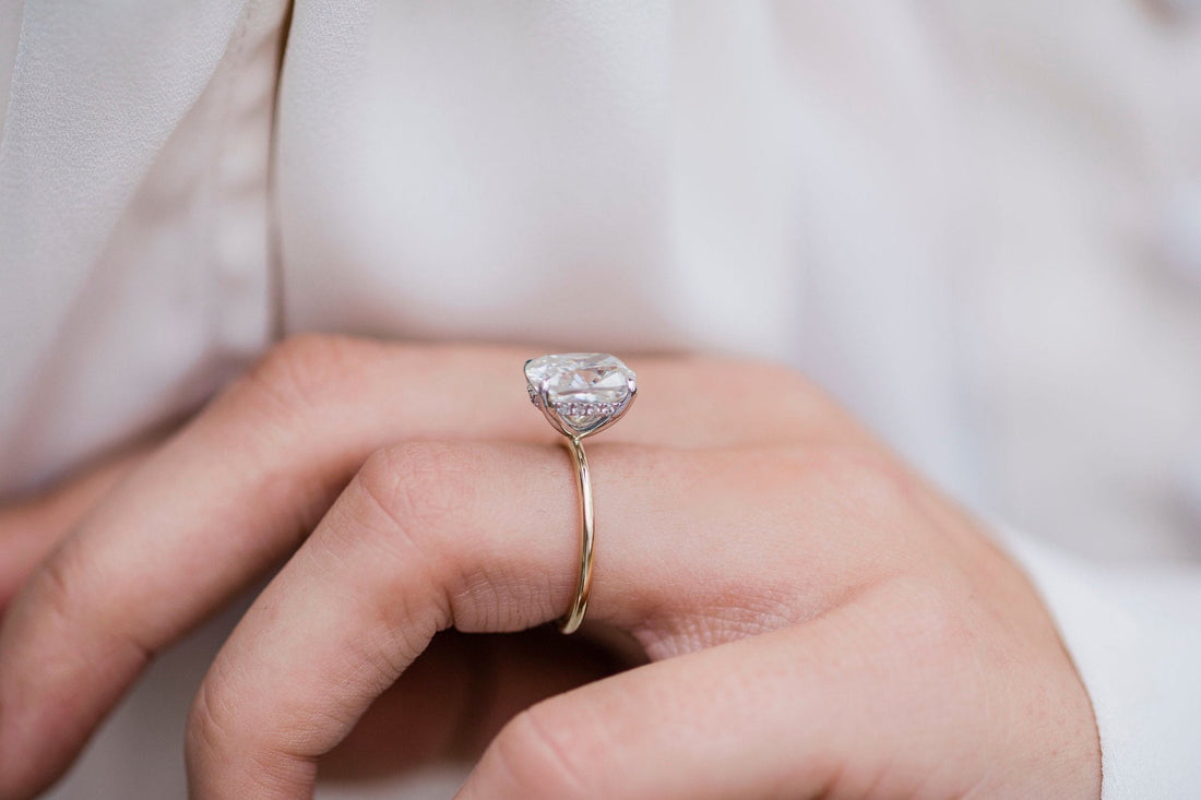 3.20CT Elongated Cushion Moissanite Solitaire Hidden Halo Setting Engagement Ring