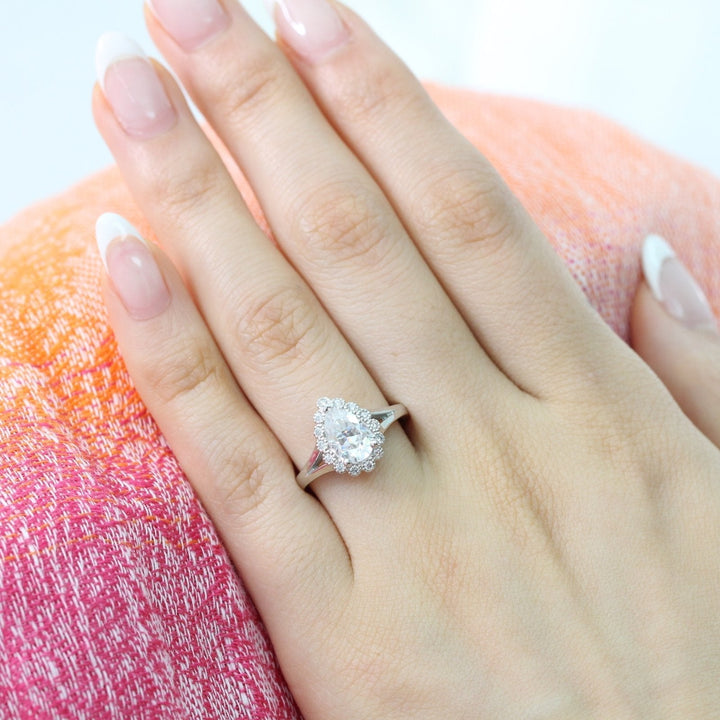 1.50CT Pear Cut Moissanite Halo Split Shank Style Engagement Ring