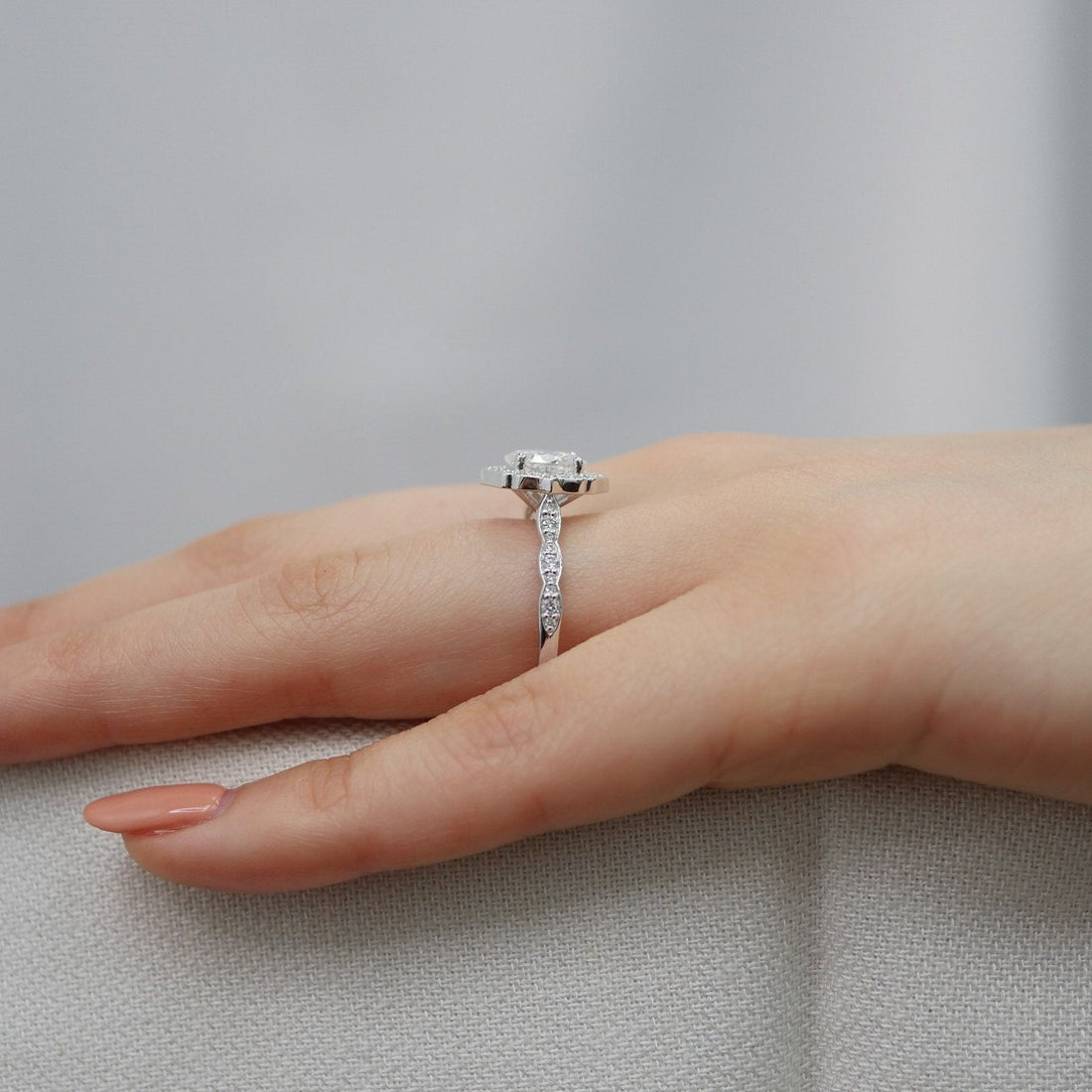 1.50CT Vintage Oval Cut Moissanite Halo Engagement Ring
