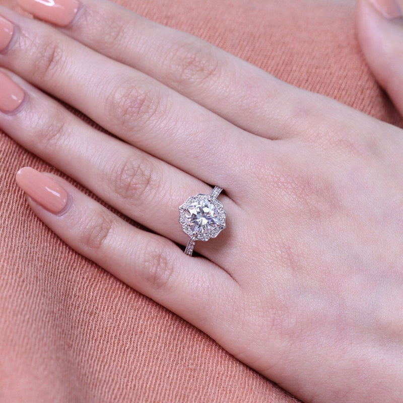 2.30CT Cushion Moissanite Vintage Halo Bridal Ring Set