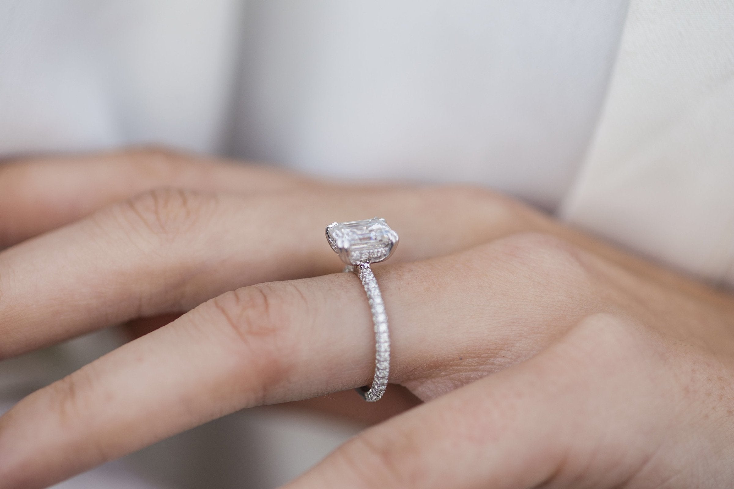 2.30CT Ascher Moissanite Hidden Halo Triple Pave Setting Engagement Ring