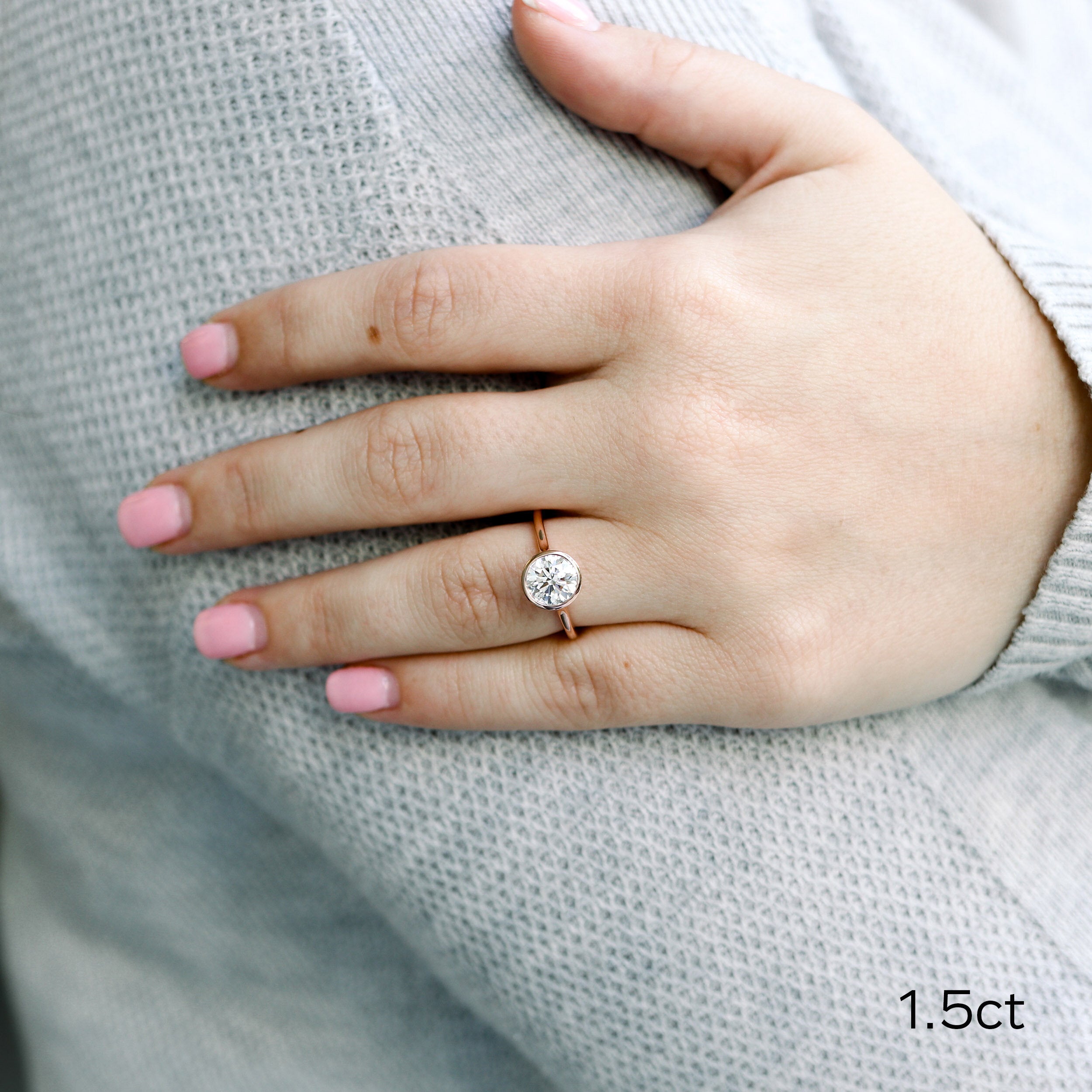 1.5ct Round Cut Moissanite Bezel Solitaire Engagement Ring