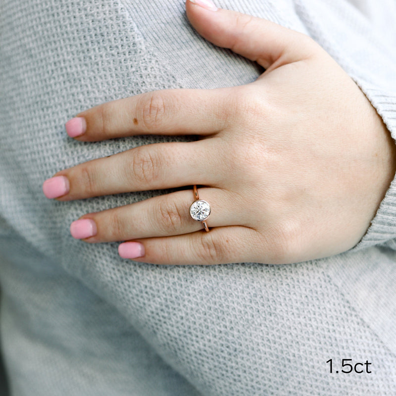 1.5ct Round Cut Moissanite Bezel Solitaire Engagement Ring