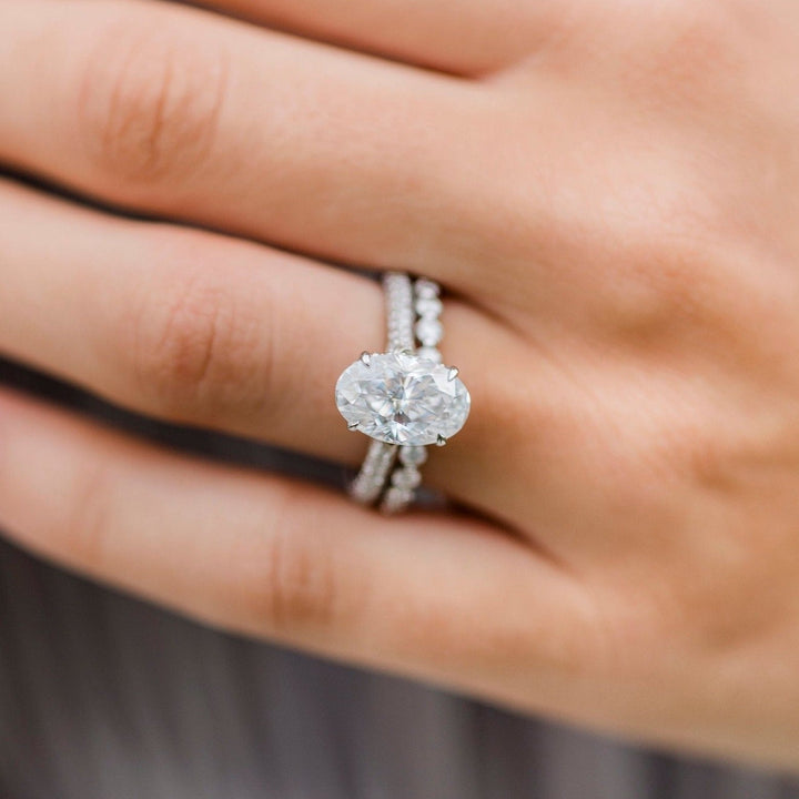 3.40CT Elongated Oval Moissanite Hidden Halo Triple Pave Setting Engagement Ring