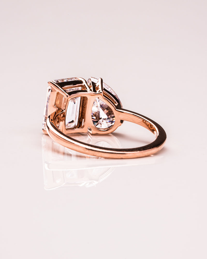 3.75 TCW Emerald & Pear F/VS2 CVD Diamond Two Stone Engagement Ring