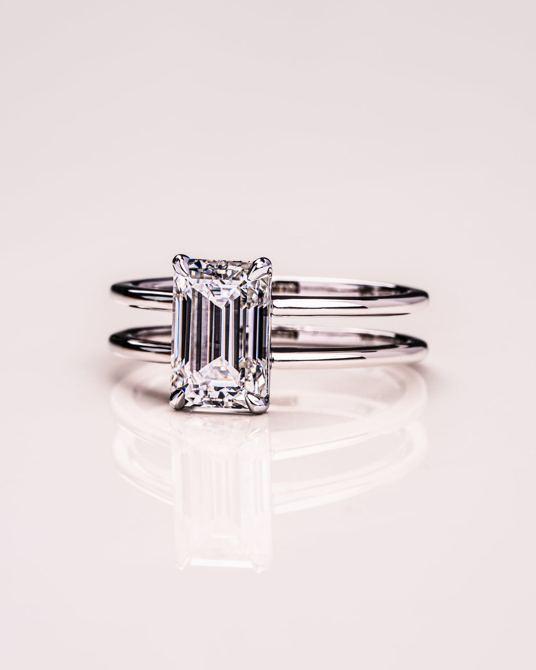1.50 - 3.0 CT Emerald  CVD Diamond Solitaire Double Band Engagement Ring