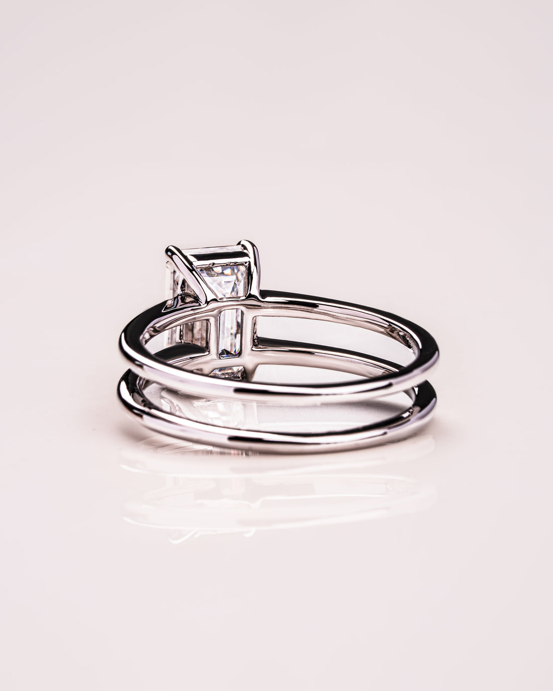 1.50 - 3.0 CT Emerald  CVD Diamond Solitaire Double Band Engagement Ring
