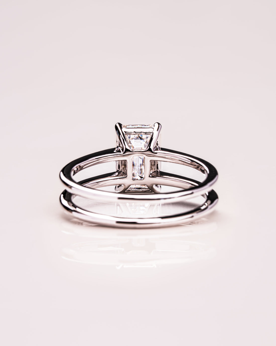 1.50 - 3.0 CT Emerald  CVD Diamond Solitaire Double Band Engagement Ring
